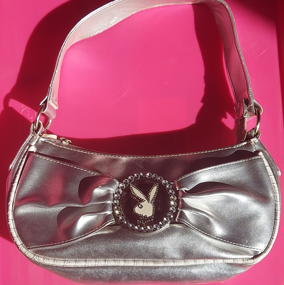 Y2K PLAYBOY Metallic Silver "Spinner" Shoulder Bag